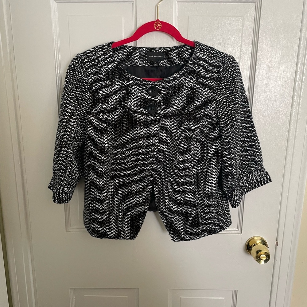 Medium Black and White Tweed Cropped Blazer The Limited